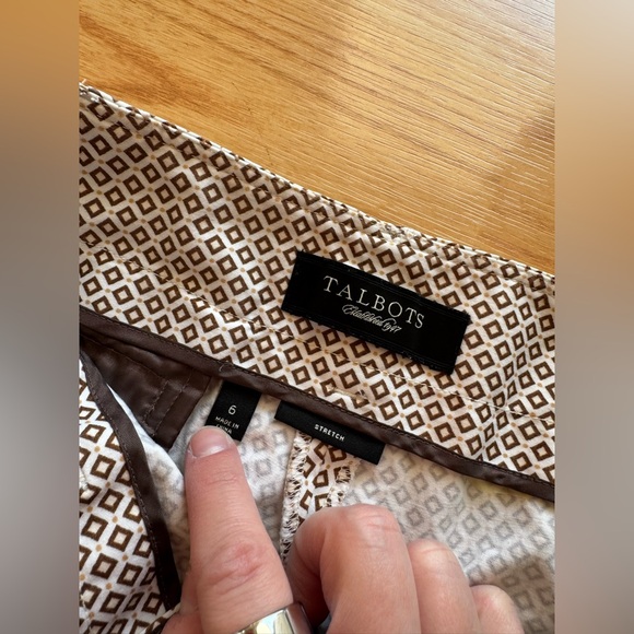 Talbots Hampshire Ankle Patterned Brown and Cream Ankle Pants - Picture 3 of 5